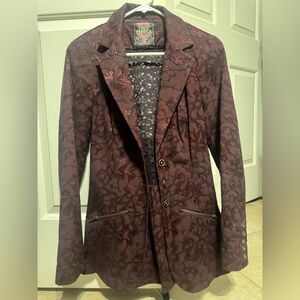 Free People Burgundy Floral Blazer